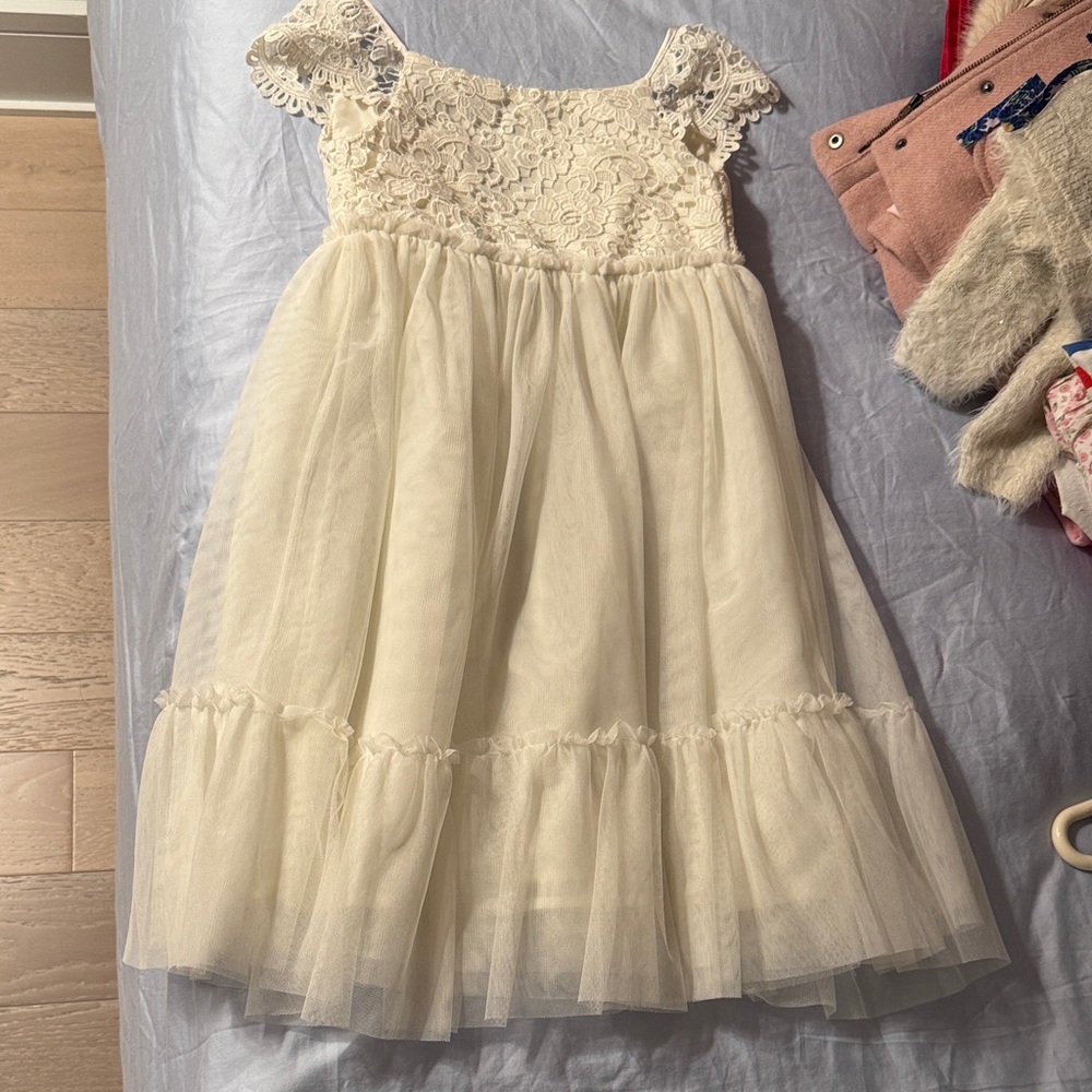 Elegant Cream Lace Kids Dress